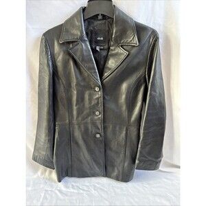 JLC New York Women’s Button-Up 100% Leather Black Coat Outerwear Size Large L